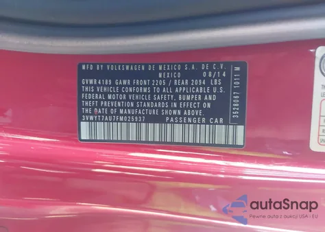 2015 Volkswagen Golf Gti 2.0T S 2-Door z USA, uszkodzony, nr VIN 3VWYT7AU7FM025937